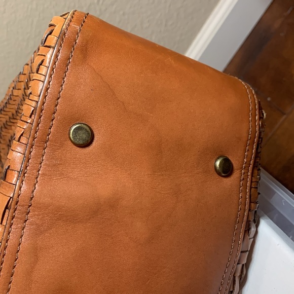 COLE HAAN Genevieve Weave Large Triangle Tote Hobo Bag Purse British Tan Cognac - Picture 10 of 11